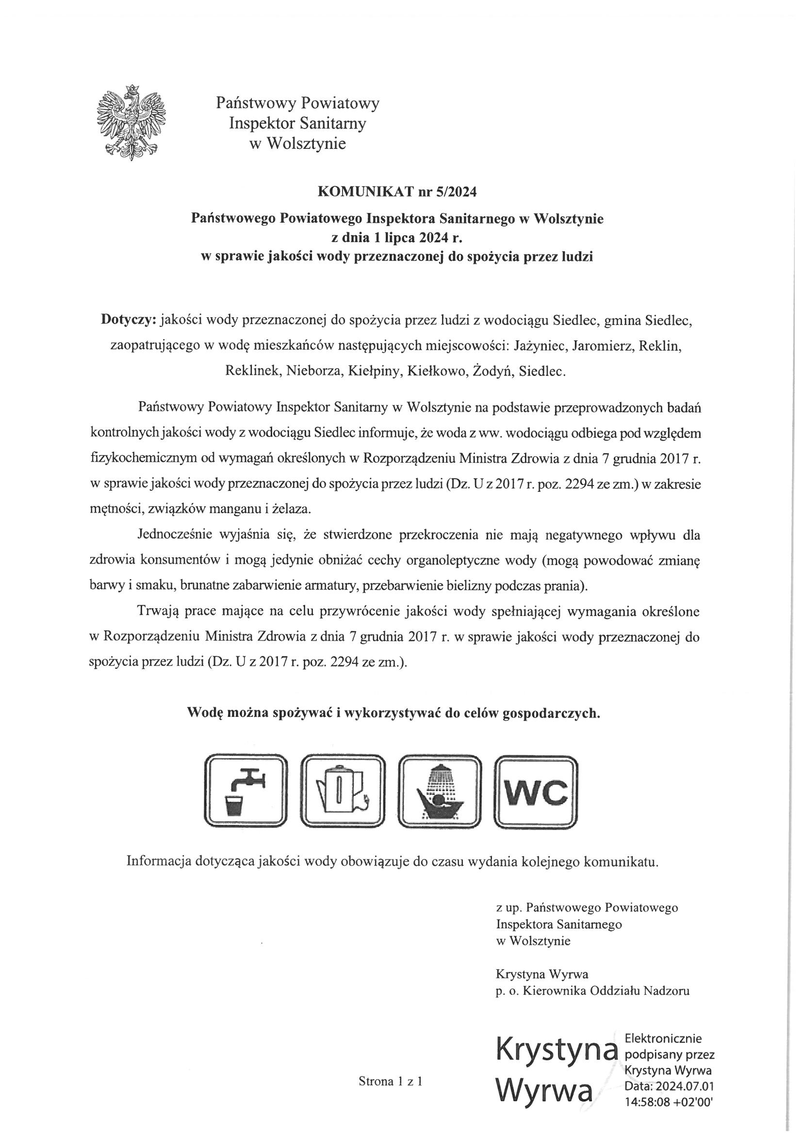 Komunikat Państwowego Powiatowego Inspektora Sanitarnego w Wolsztynie