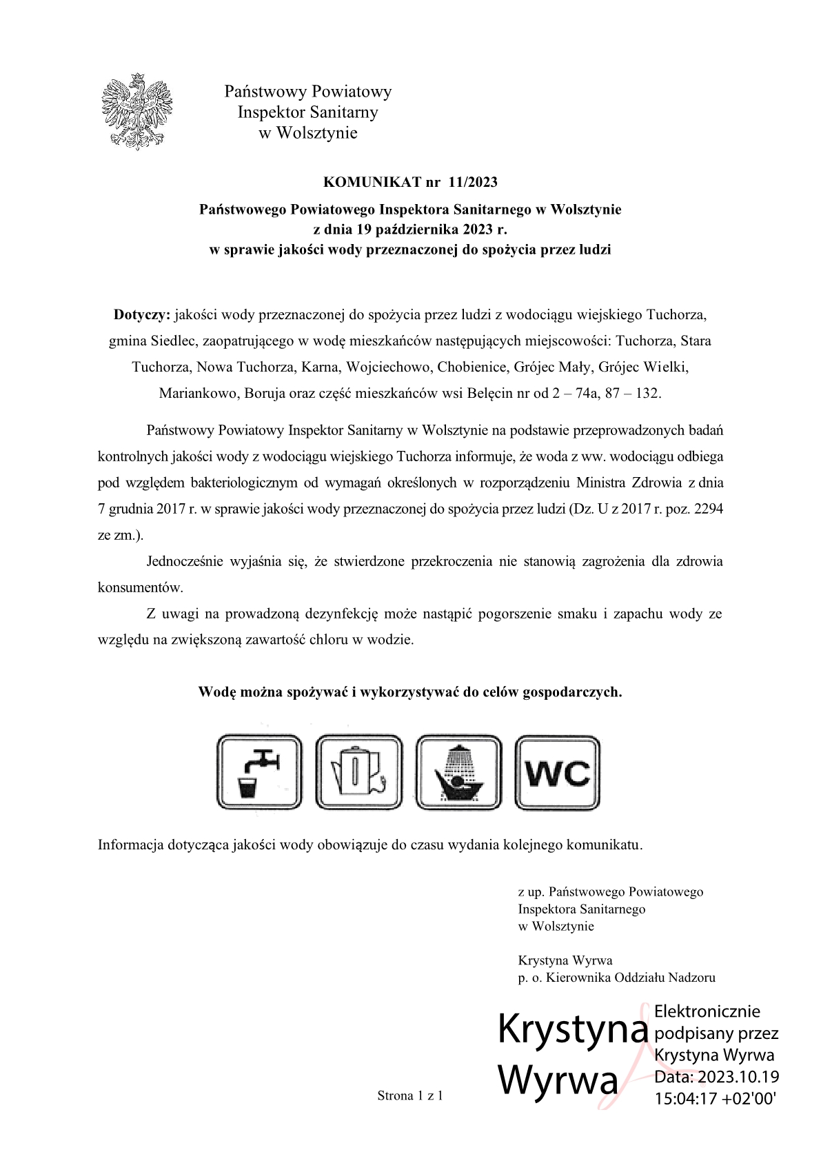 Komunikat Państwowego Powiatowego Inspektora Sanitarnego w Wolsztynie